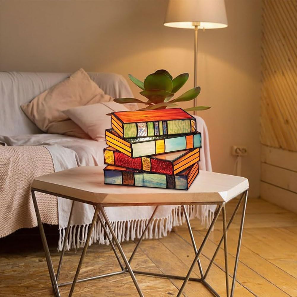 Stained Glass Stacked Books Lamp